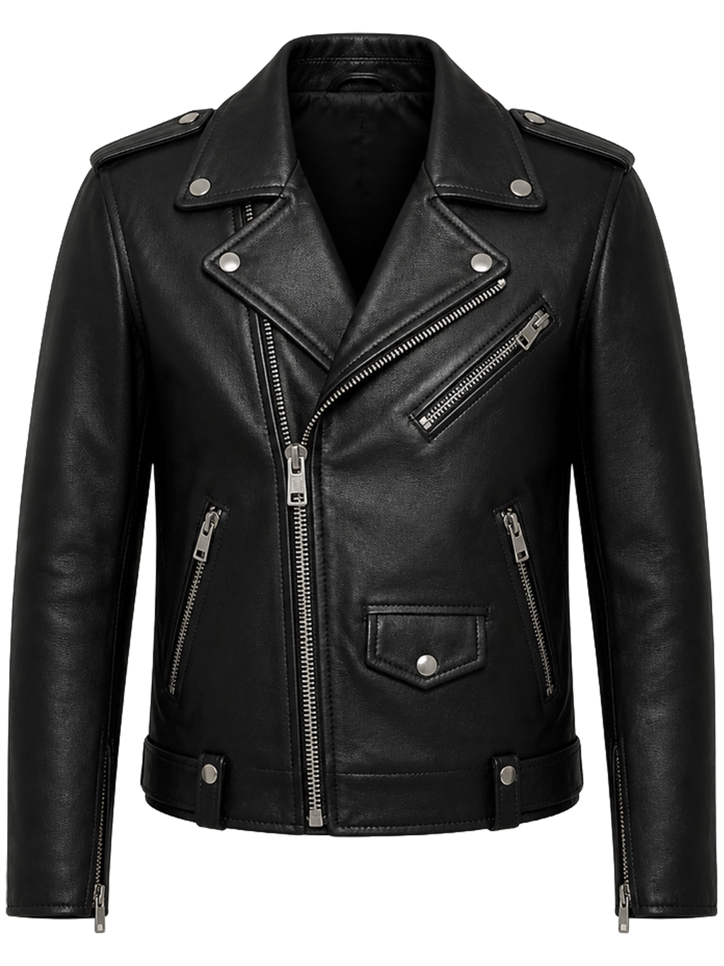 Black Leather Biker Jacket detail product image