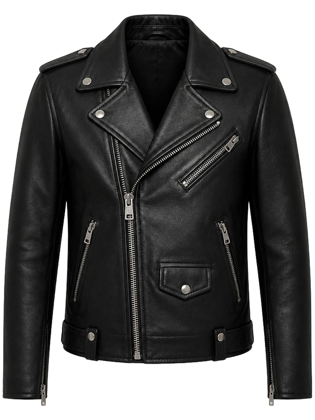 Black Leather Biker Jacket detail product image