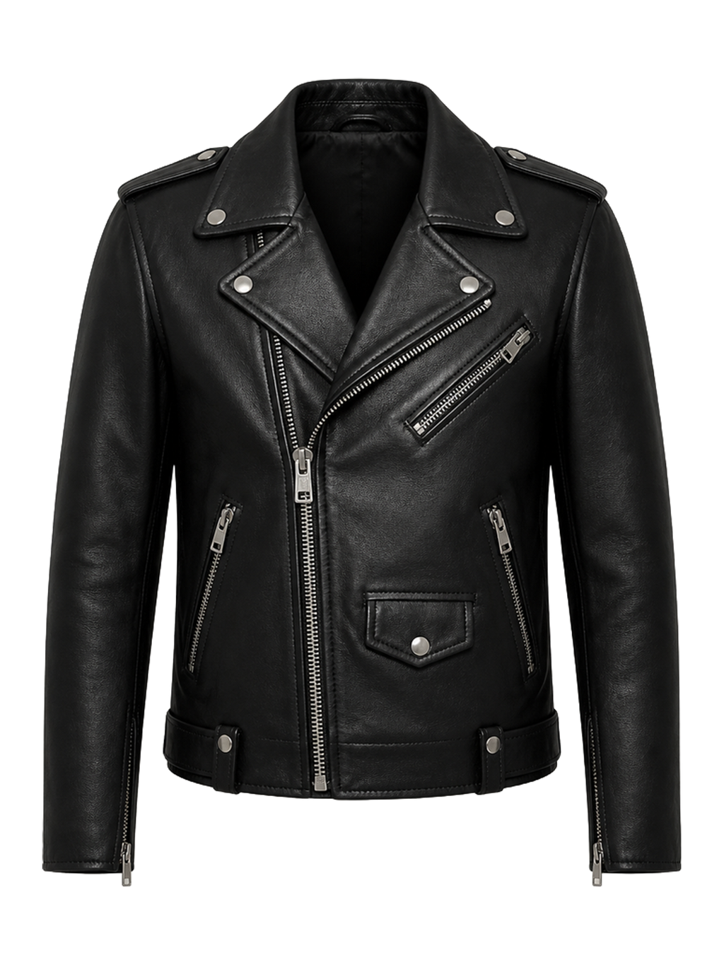 Black Leather Biker Jacket transparent product image