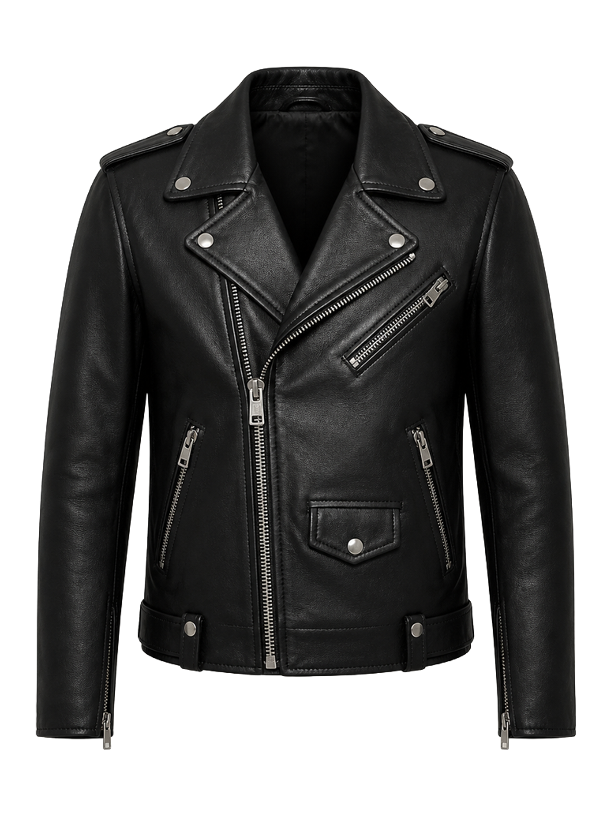 Black Leather Biker Jacket transparent product image