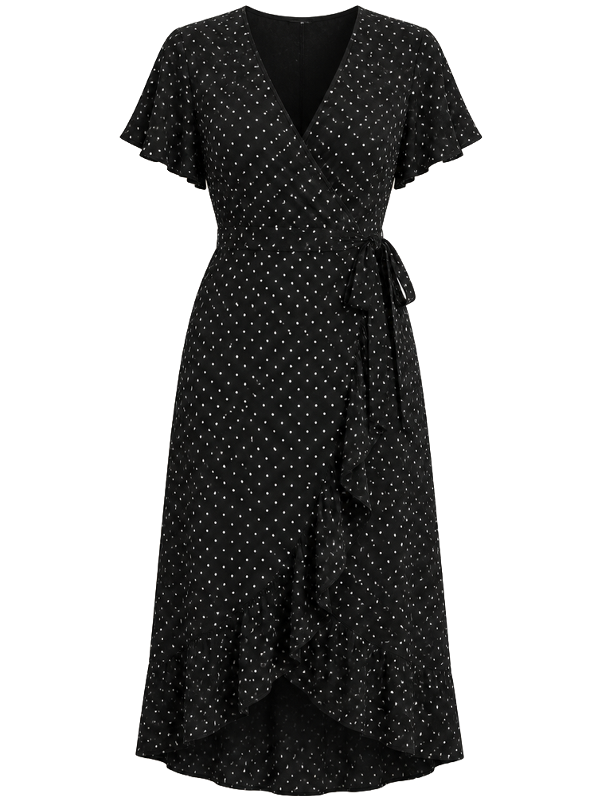 Black Polka Wrap Dress detail product image