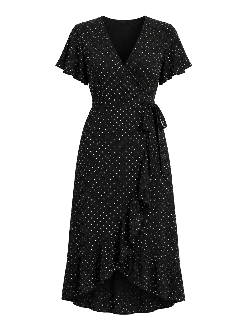 Black Polka Wrap Dress transparent product image