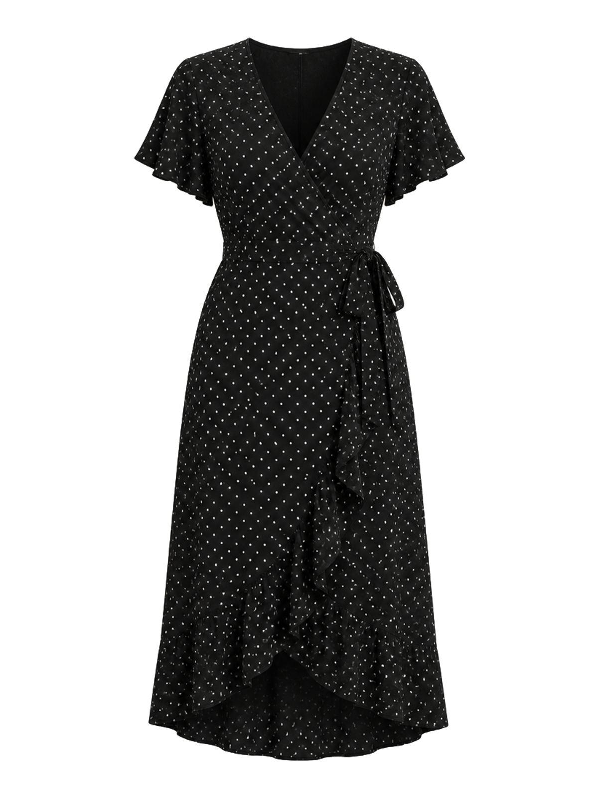 Black Polka Wrap Dress transparent product image