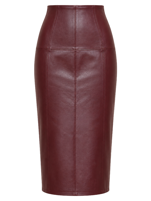 Burgundy Leather Pencil Skirt product image detail