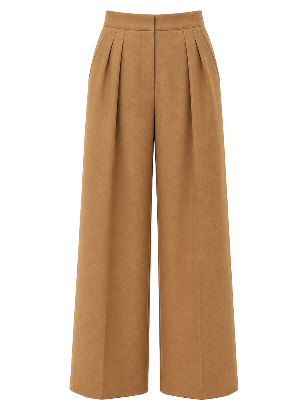 Camel Pleated Wide-Leg Trousers product image detail