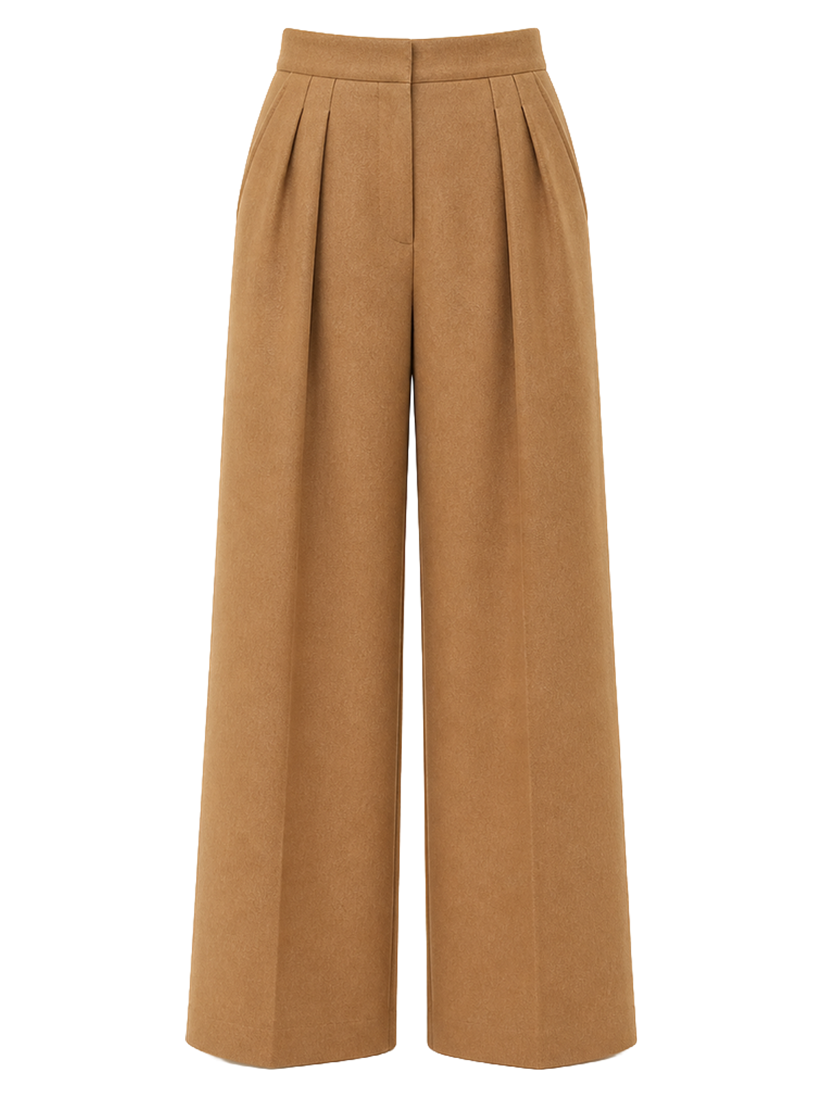 Camel Pleated Wide-Leg Trousers product image detail