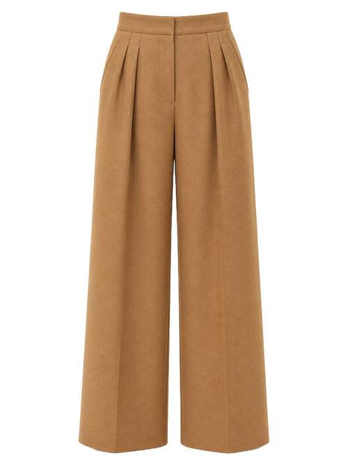 Camel Pleated Wide-Leg Trousers product image detail