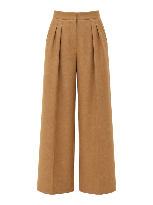Camel Pleated Wide-Leg Trousers product image