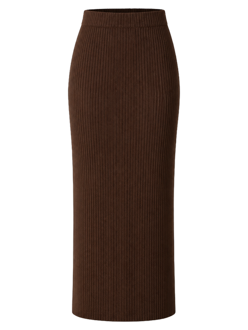 Chocolate Ribbed Column Skirt product image detail