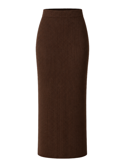 Chocolate Ribbed Column Skirt product image