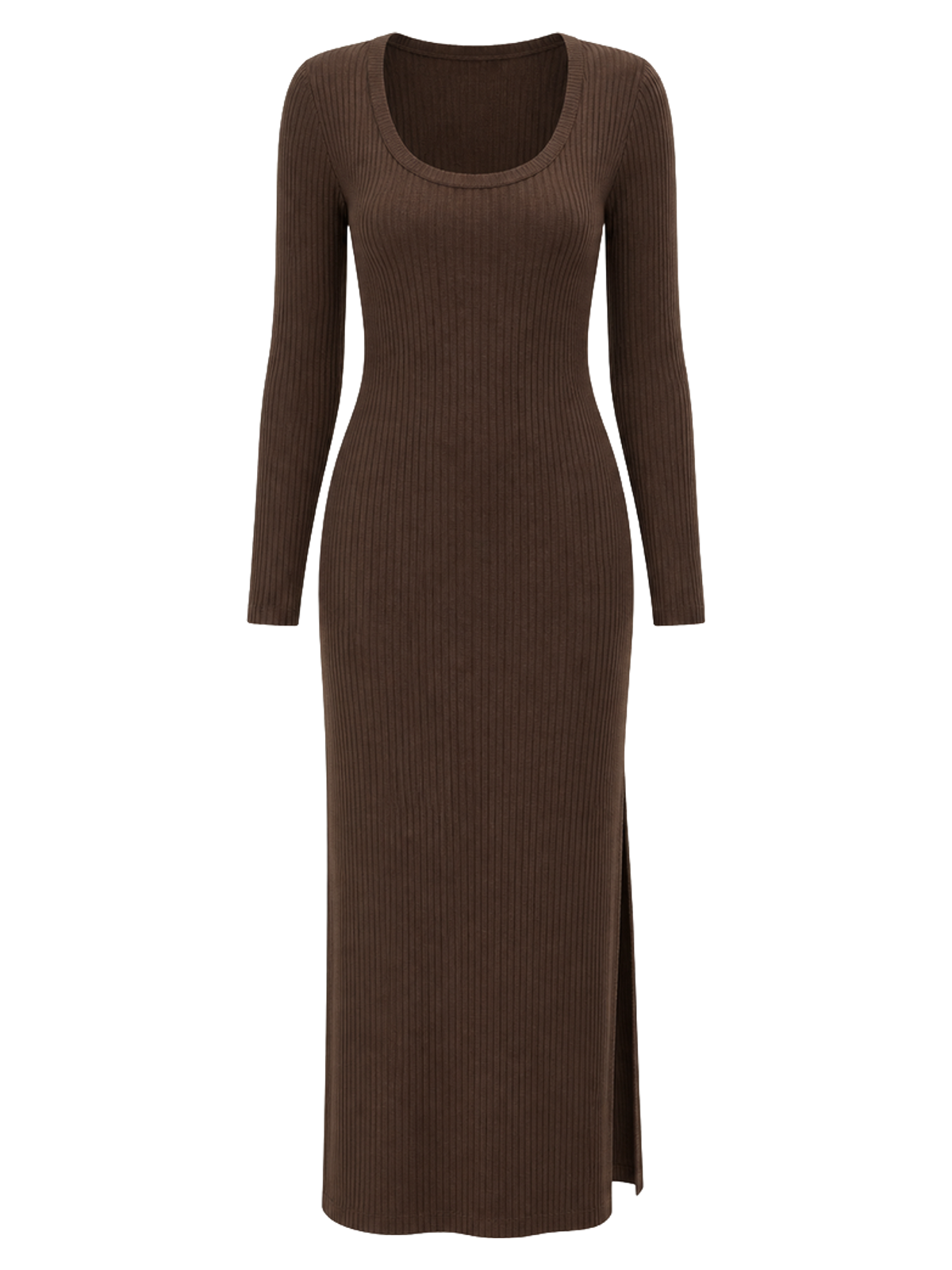 Chocolate Ribbed Knit Maxi Dress product image detail
