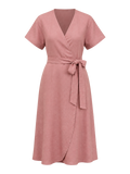 Dusty Rose Linen Wrap Dress product image