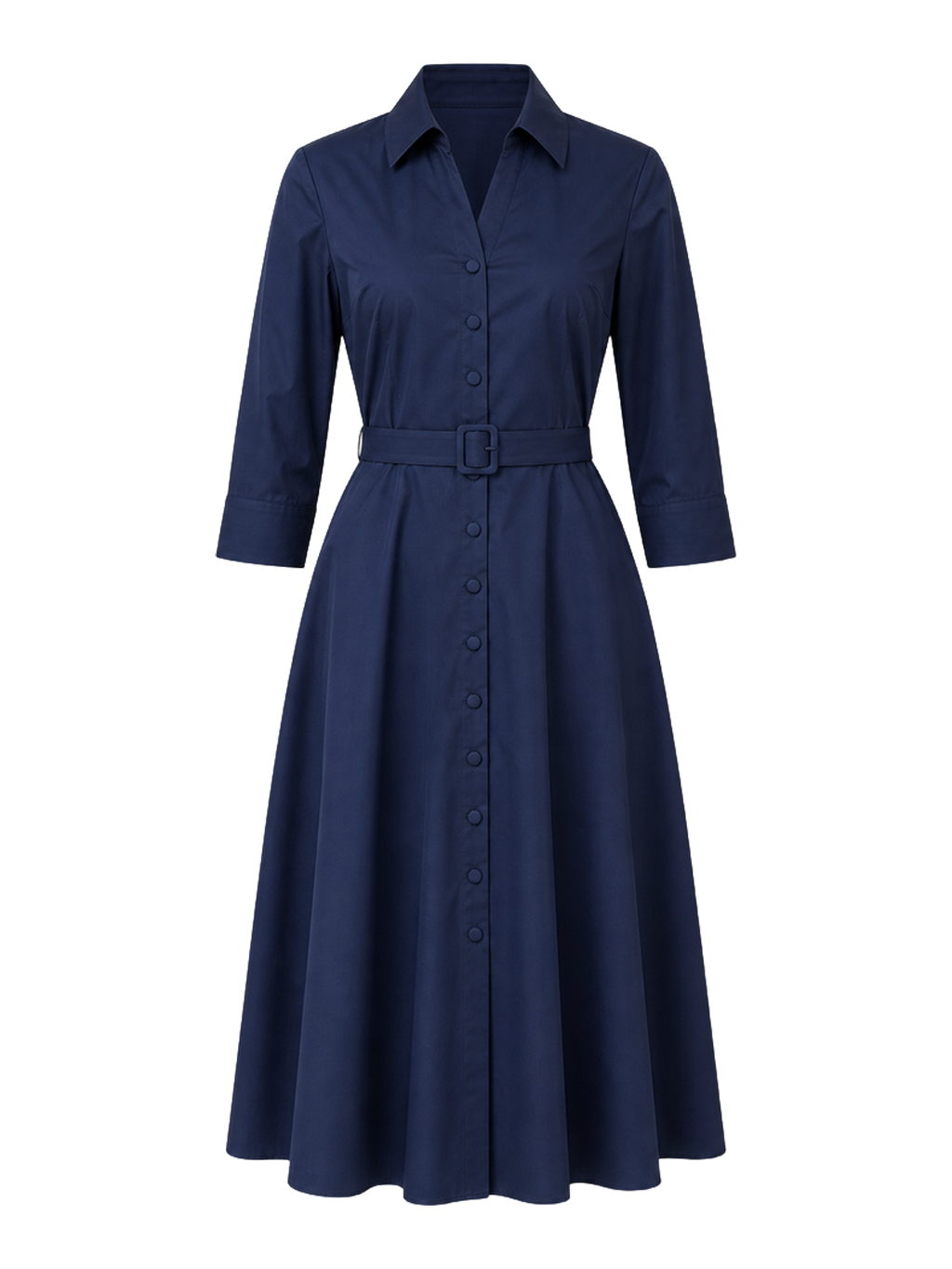 Navy Belted Shirt Midi Dress product image