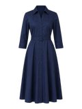Navy Belted Shirt Midi Dress product image