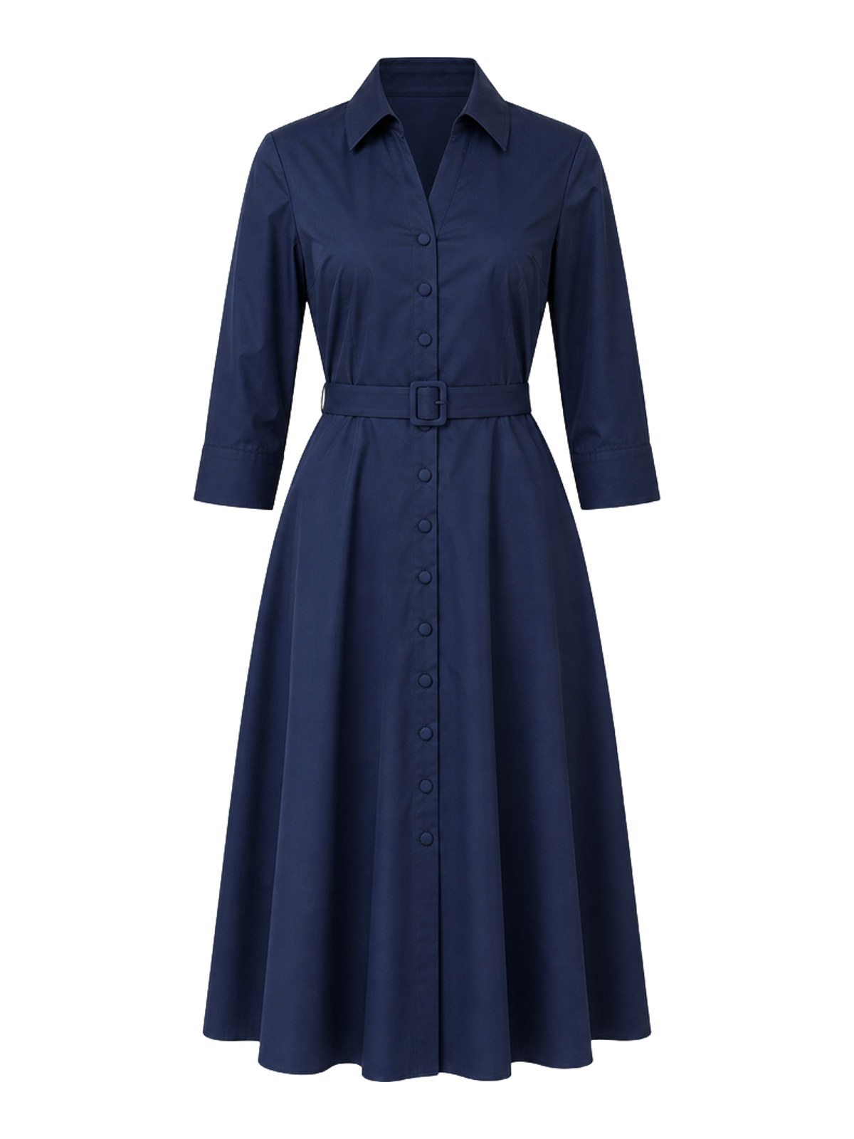 Navy Belted Shirt Midi Dress product image