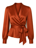 Rust Silk Wrap Blouse transparent product image