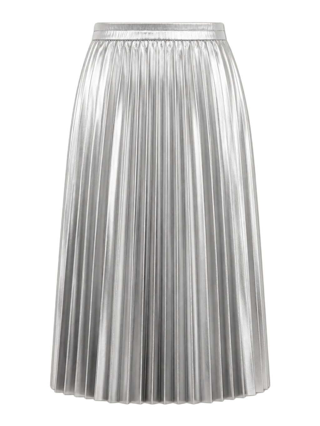 Silver Metallic Pleated Midi Skirt product image