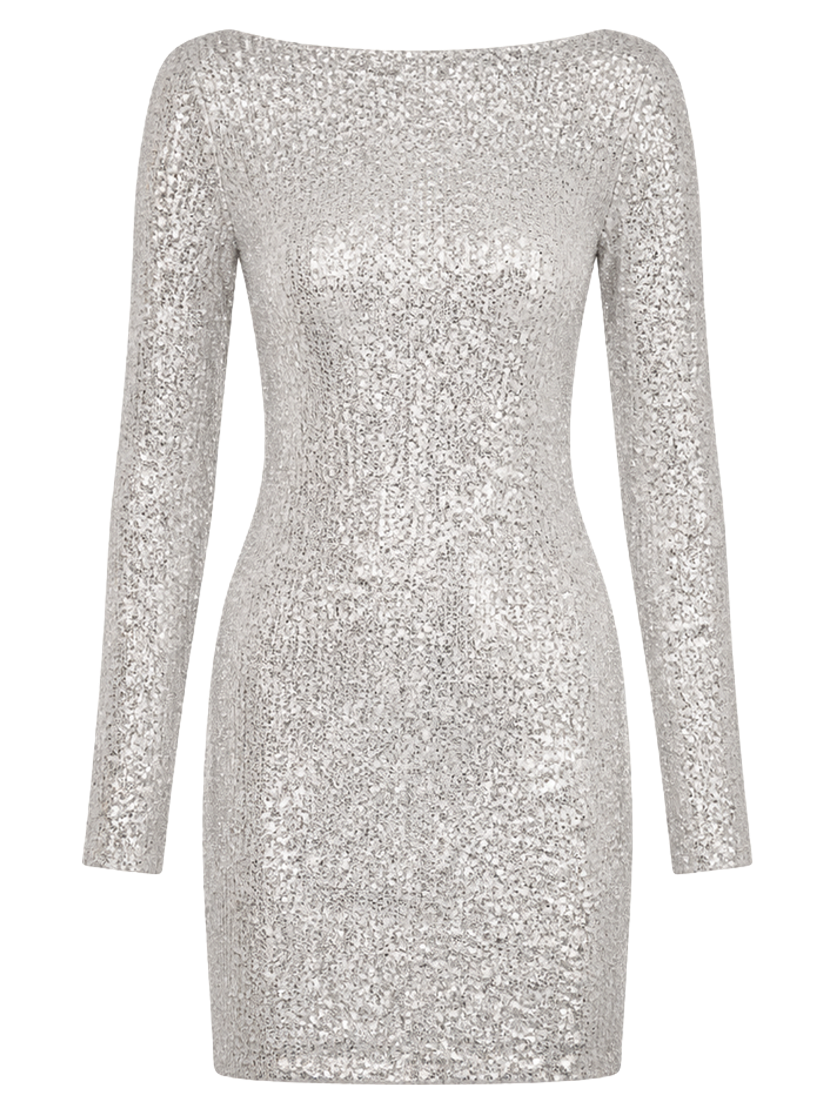 Silver Sequin Long-Sleeve Mini Dress product image detail