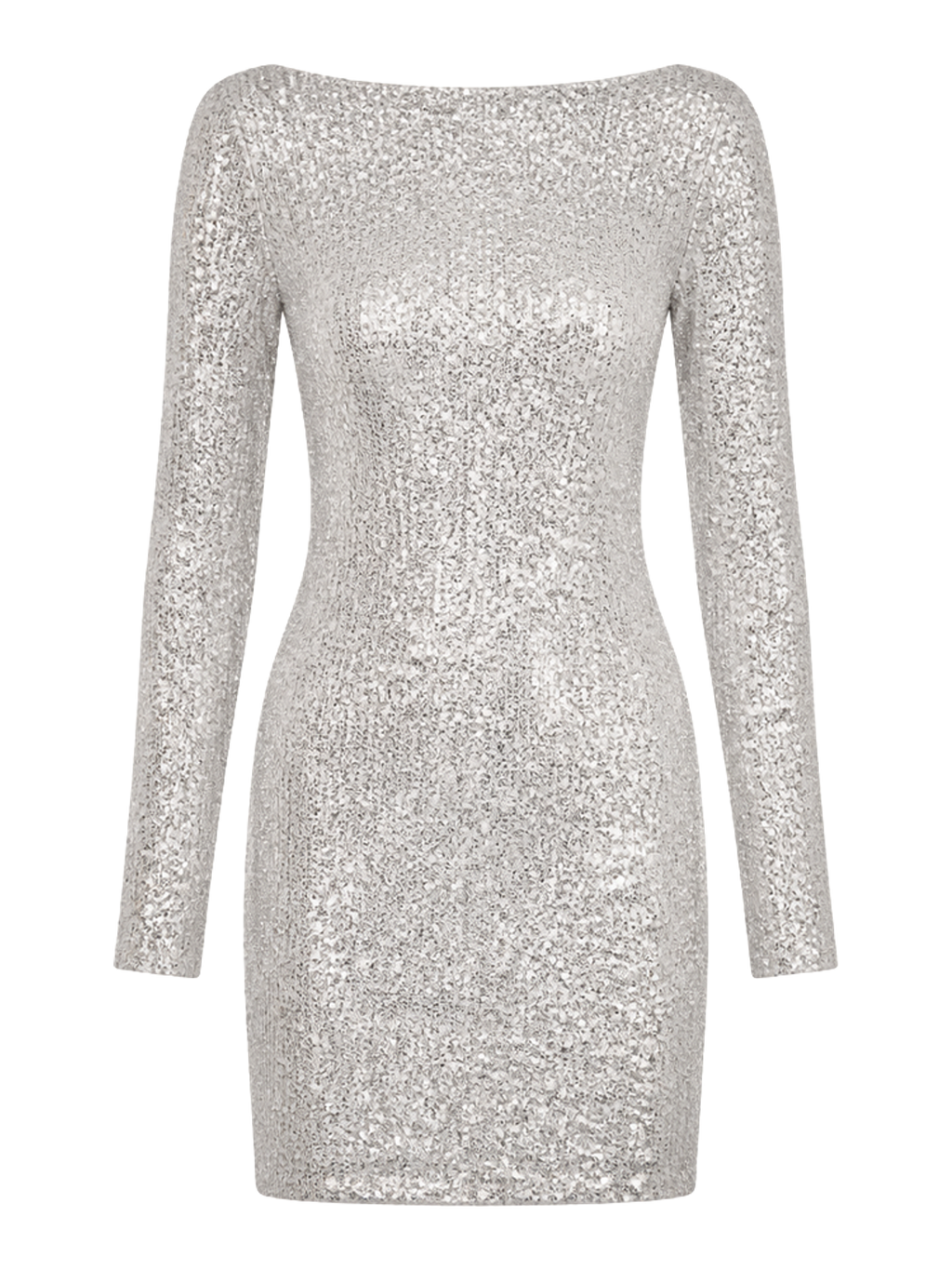 Silver Sequin Long-Sleeve Mini Dress product image