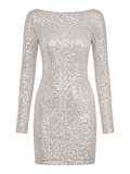 Silver Sequin Long-Sleeve Mini Dress product image