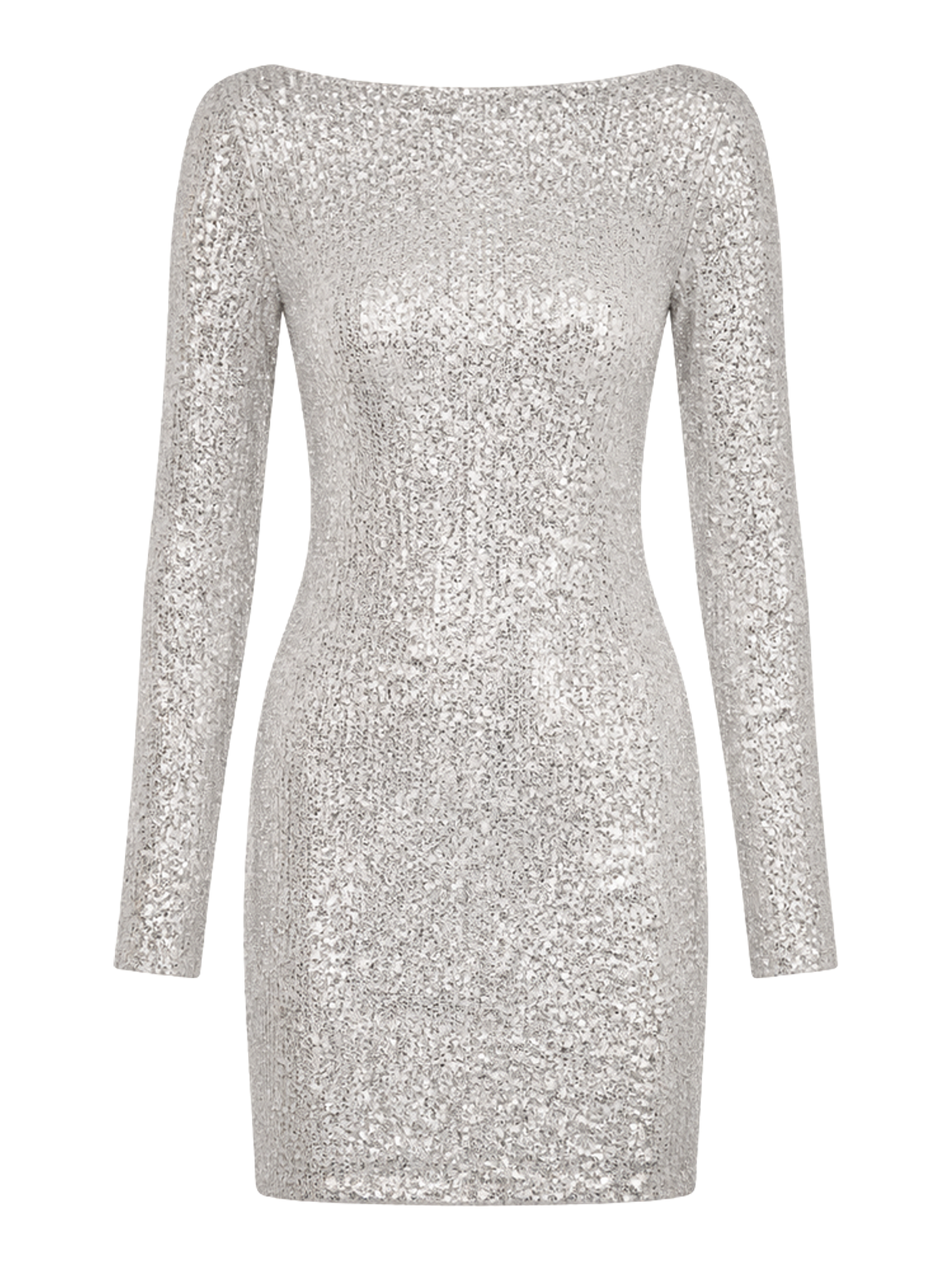 Silver Sequin Long-Sleeve Mini Dress product image