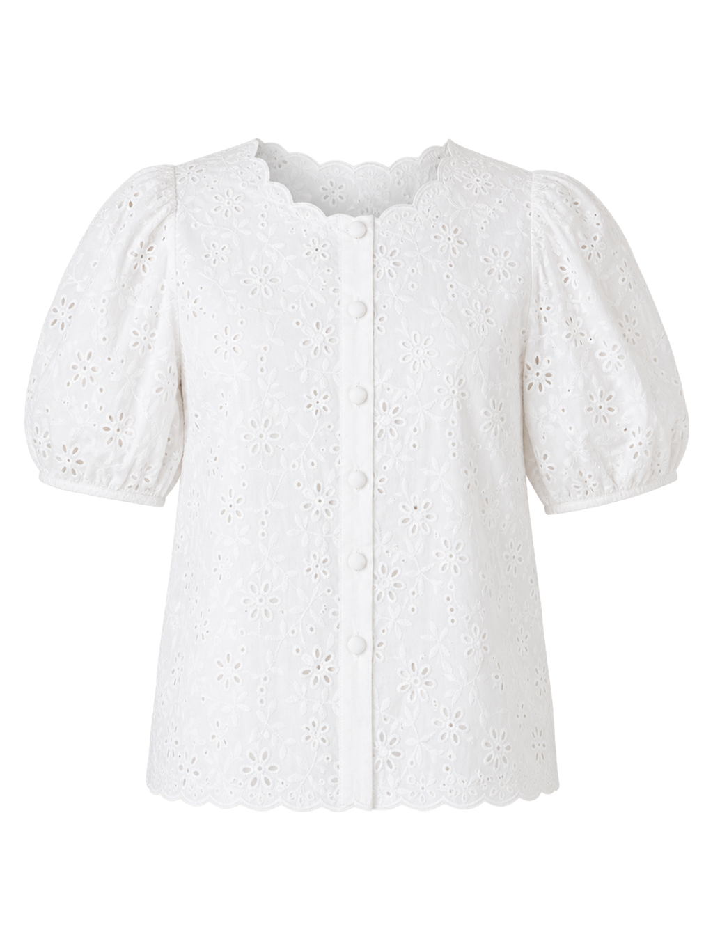 White Broderie Puff-Sleeve Blouse product image detail