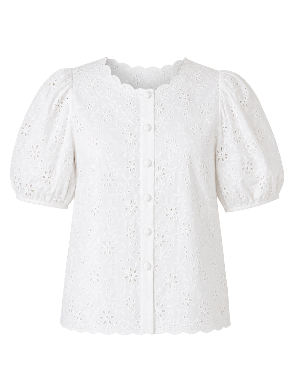 White Broderie Puff-Sleeve Blouse product image detail