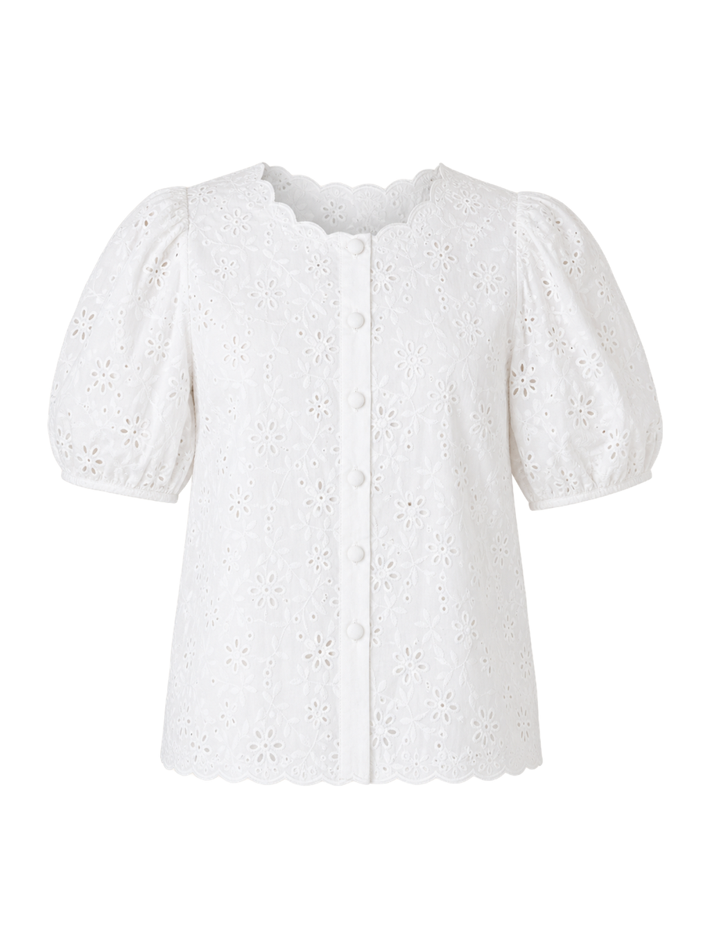 White Broderie Puff-Sleeve Blouse product image