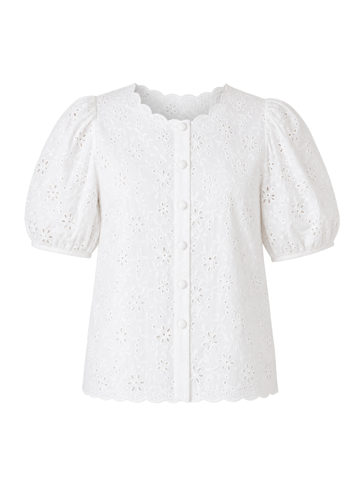 White Broderie Puff-Sleeve Blouse product image